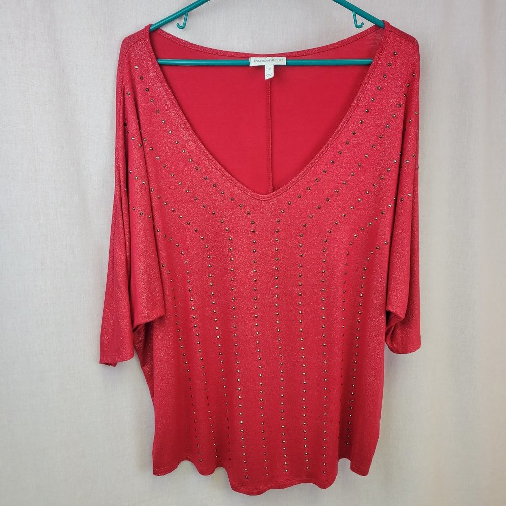 Fashion Bug red sparkle studded shirt size 1x